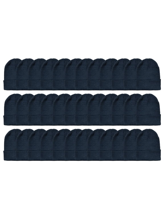 Black Beanie Winter Hats in Bulk for Unisex Adults, Wholesale Value for Donations