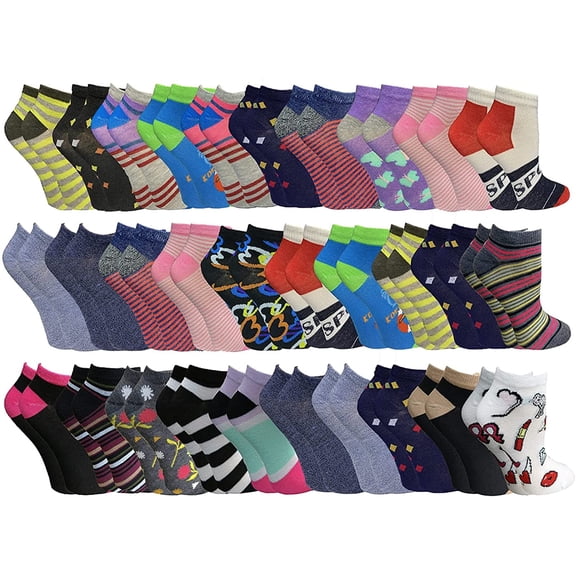 Yacht & Smith Bulk Patterned Funky Ankle Socks, Low Cut, Footie Sock, Stripes Motifs Colorful Patterns, Wholesale Packs (60)