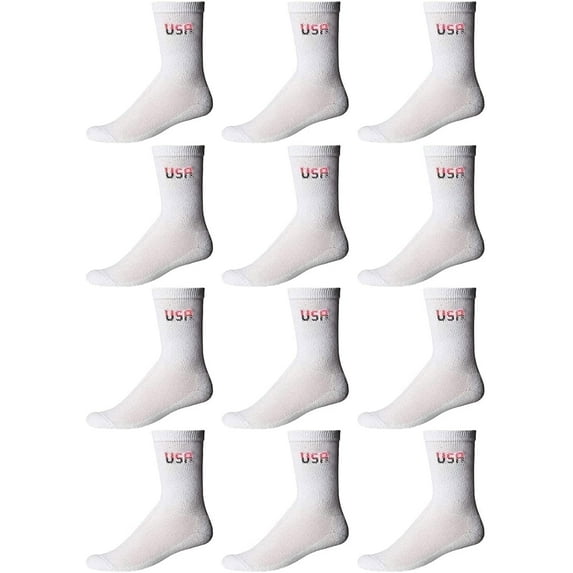 Yacht & Smith Children & Kids Wholesale Bulk Sports Crew, Athletic Case Pack Socks, by SOCKS'NBULK (12 Pairs White USA, Kids 4-6 (Shoe size 7-10))
