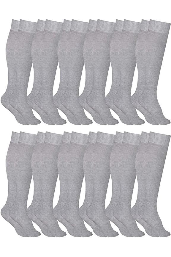 Girls Knee High Socks, Cotton, Uniform School Sock, Kids Sock Size 6-8 (12 Pairs, Gray)