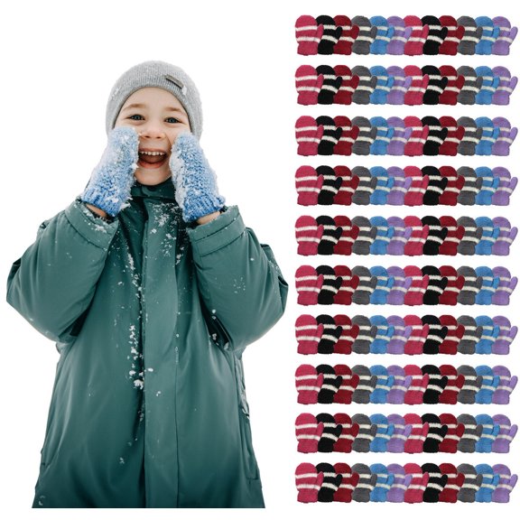 Yacht & Smith Kids Fuzzy Mittens, Warm Soft Mitten For Toddlers Children, Bulk (Assorted, 120 Packs)