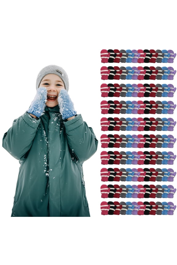 Kids Fuzzy Mittens, Warm Soft Mitten For Toddlers Children, Bulk (Assorted, 120 Packs)