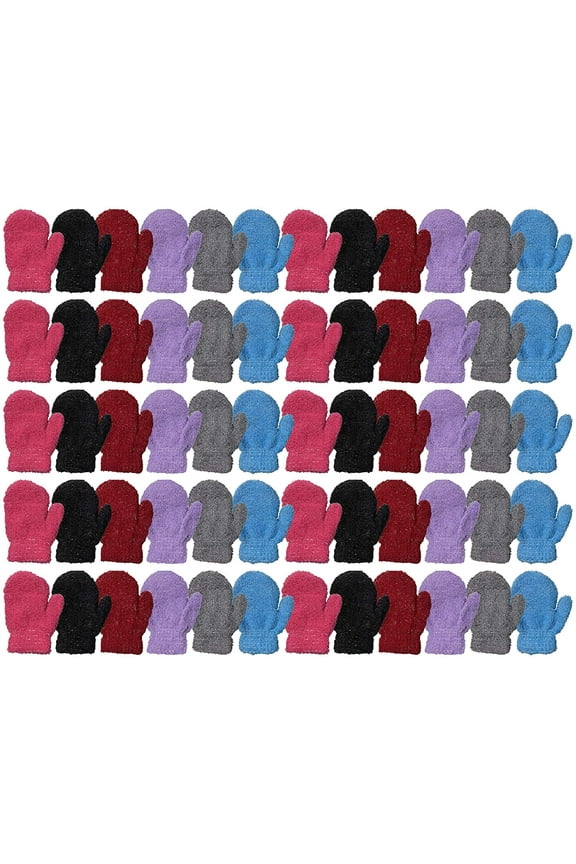 Kids Fuzzy Mittens, Warm Soft Mitten For Toddlers Children, Bulk (Assorted, 24 PACK)