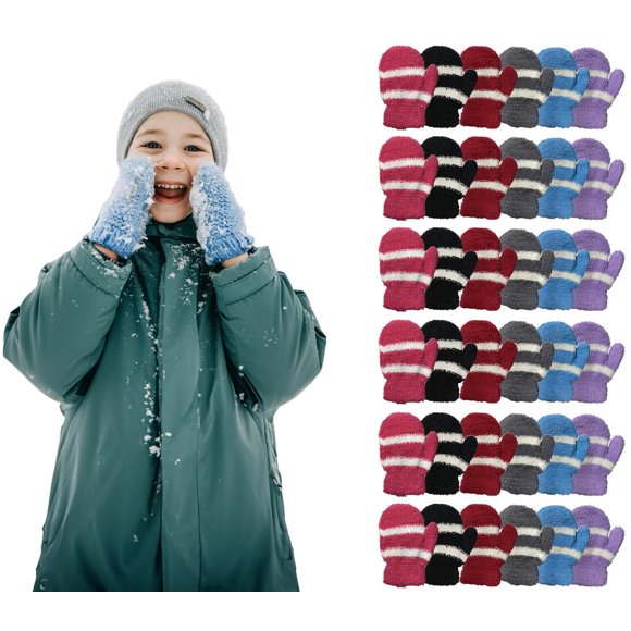 Yacht & Smith Kids Fuzzy Mittens, Warm Soft Mitten For Toddlers Children, Bulk (Assorted, 36 PACK)