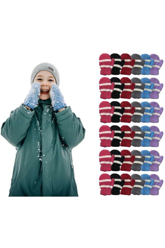 Kids Fuzzy Mittens, Warm Soft Mitten For Toddlers Children, Bulk (Assorted, 36 PACK)