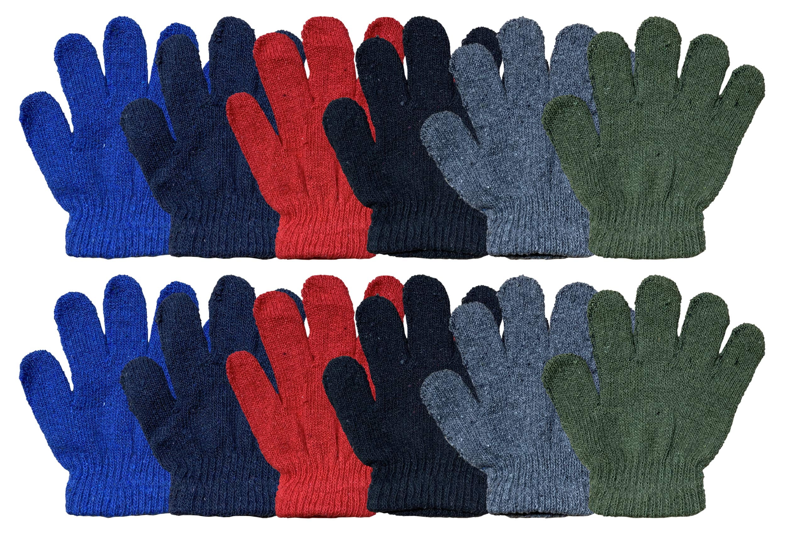 Yacht & Smith 12 Pairs Childrens Solid Colored Gloves and Striped Colorful  Mittens, Ages 3-8. Kids, Bulk (12 Pairs Striped Mittens Black/Color)