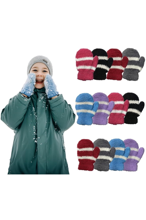 Kids Gloves & Mittens in Bulk, Winter Striped Children Age 3-8