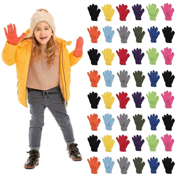 Yacht & Smith Kids Gloves & Mittens in Bulk, Winter Striped Children Age 3-8