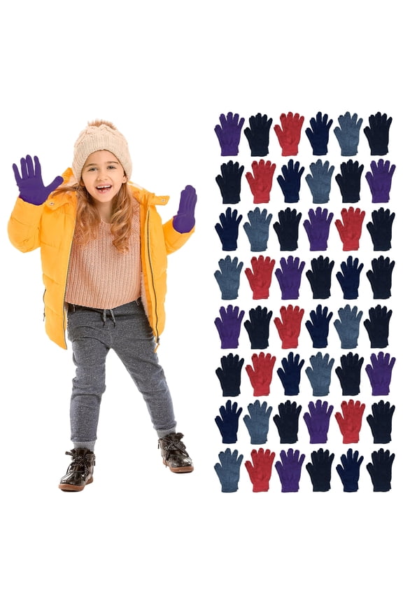 Kids Gloves & Mittens in Bulk, Winter Striped Children Age 3-8