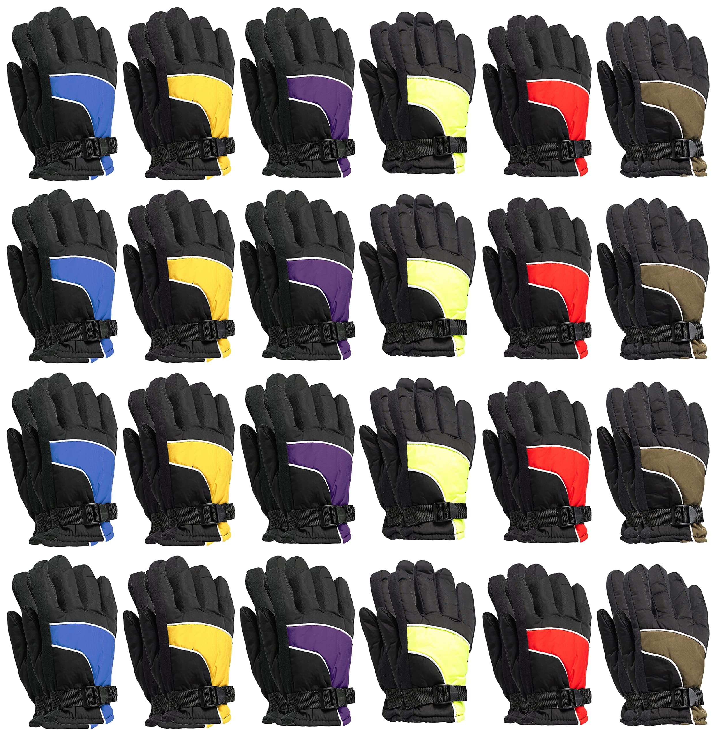 Yacht & Smith Kids Ski Glove, Fleece Lined Water Resistant Bulk Kids Winter Gloves (24 Pack Assorted)