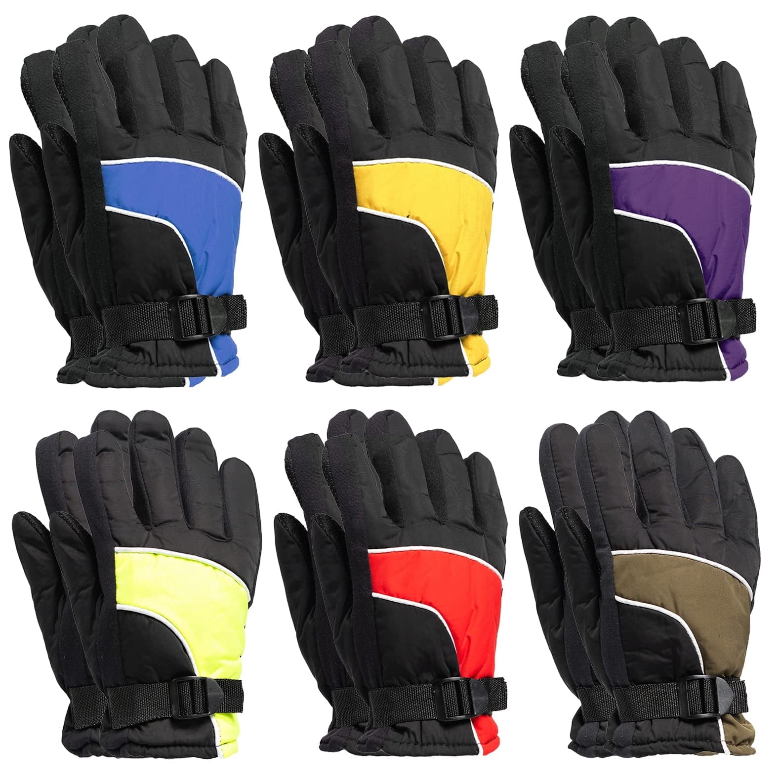 Yacht & Smith Kids Ski Glove, Fleece Lined Water Resistant Bulk Kids Winter Gloves (6 Pack Assorted)