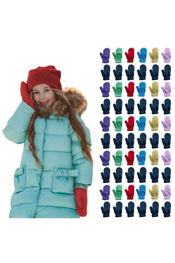 Kids Warm Winter Colorful Magic Stretch Gloves And Mittens For 3-8 Age Kids (60 Pairs Pack B)