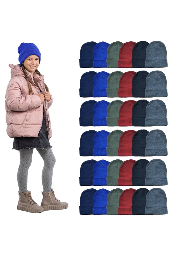 Kids Winter Beanie Hat Assorted Colors Bulk Pack Warm Acrylic Cap