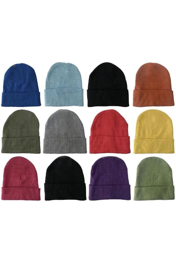 Kids Winter Beanie Hats – 12 Pack Bulk Warm Knit Caps