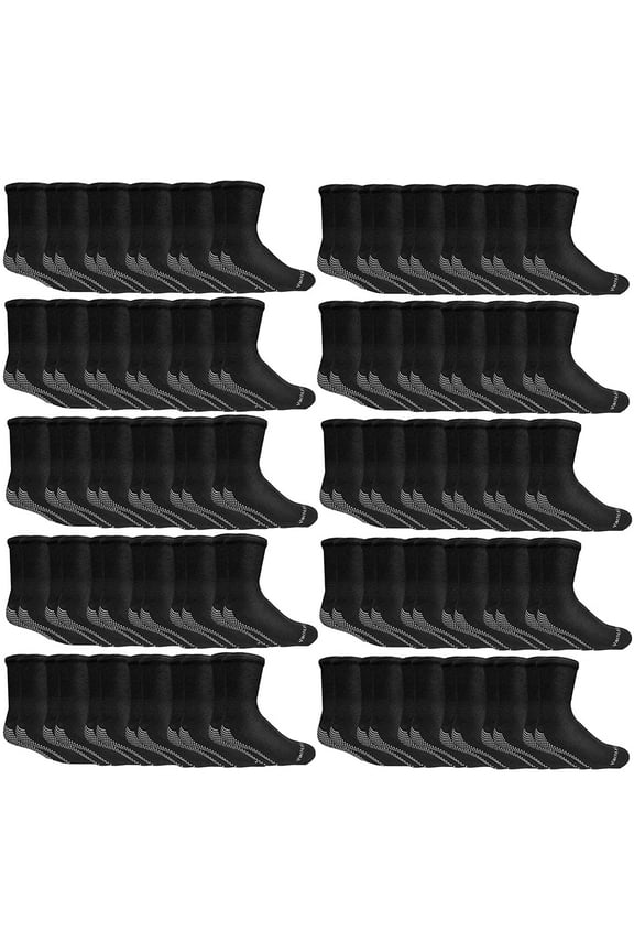 Loose Fit Gripper Bottom Diabetic Non-Skid Slipper Black Socks, Grippy Hospital Sock, Wholesale Bulk (60 Pairs Men Gripper Socks, One Size)