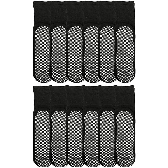Yacht & Smith 12 Pairs of Loose Fit Gripper Bottom Diabetic Non-Skid Slipper Black Socks, Grippy Hospital Sock, Wholesale Bulk, 10-13
