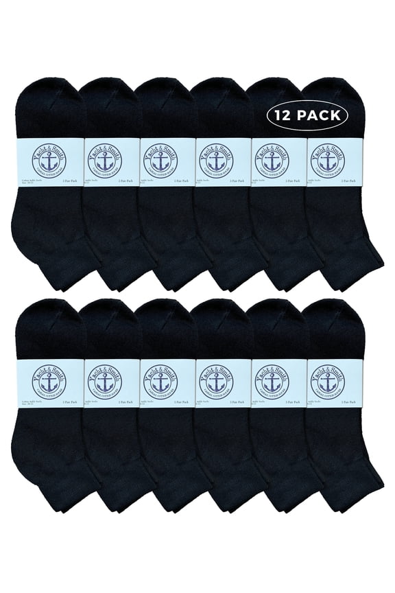 Men Wholesale Cotton Sport Athletic Mid Ankle Socks Bulk Case Pack Size 10-13, (Black) (12)