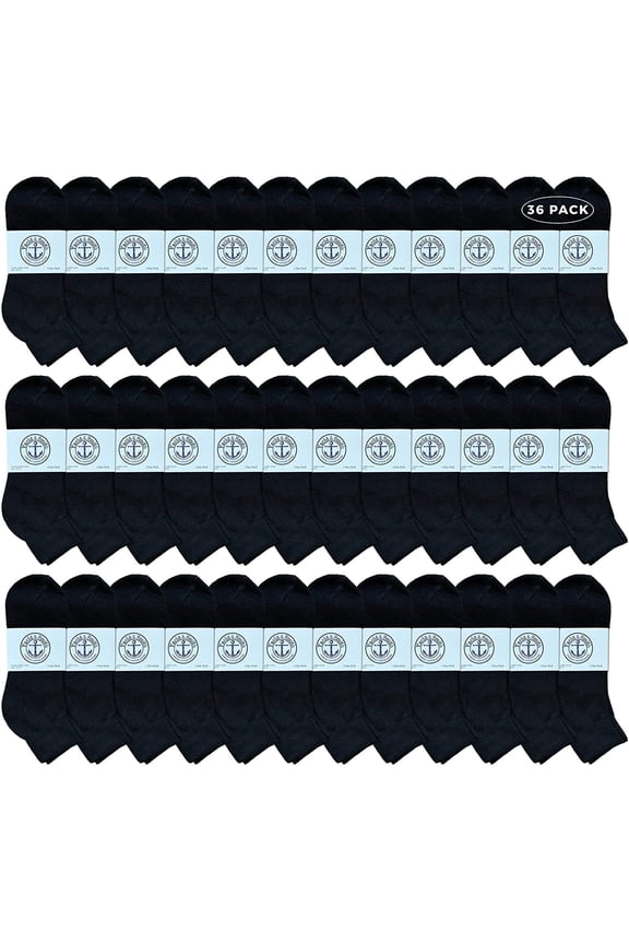 Men Wholesale Cotton Sport Athletic Mid Ankle Socks Bulk Case Pack Size 10-13, (Black) (36)