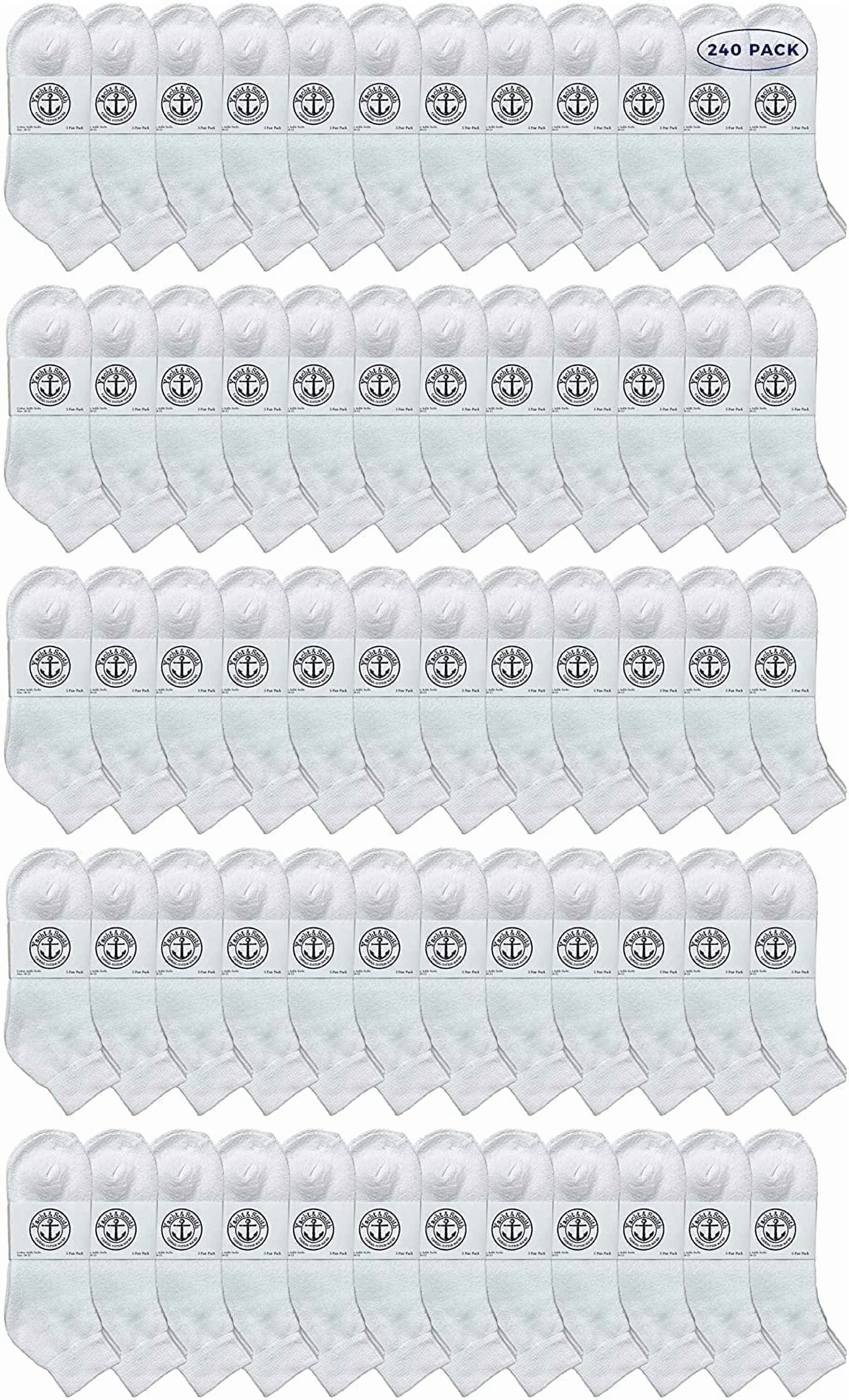 Yacht & Smith Men Wholesale Cotton Sport Athletic Mid Ankle Socks Bulk Case Pack Size 10-13, (White) (24)