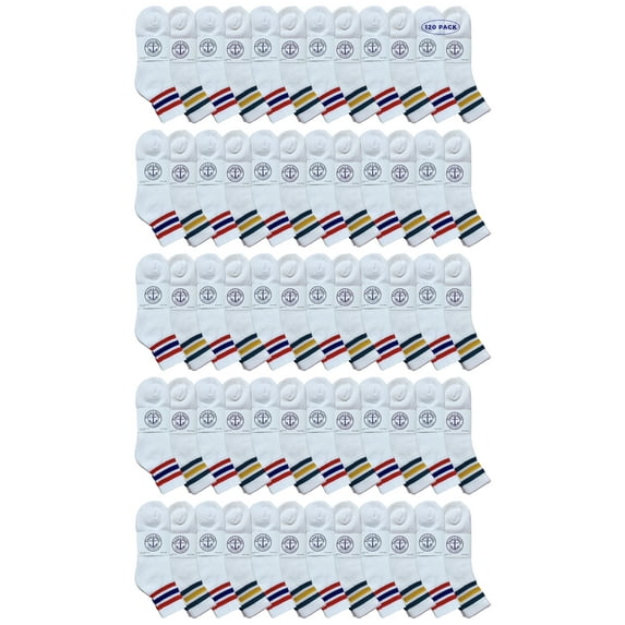 Yacht & Smith Men Wholesale Cotton Sport Athletic Mid Ankle Socks Bulk Case Pack Size 10-13, (White w/Stripes) (120)