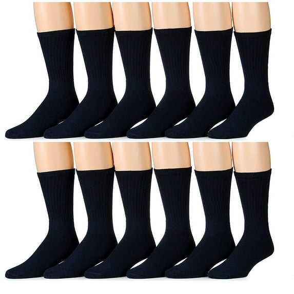 Yacht & Smith Men's 12 Pairs of Classic Crew Socks with full cushion cotton blend, King Size 13-16 (Navy)