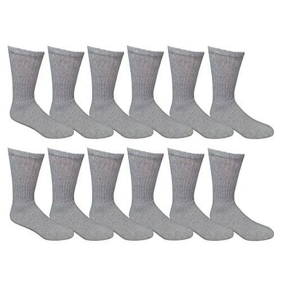 Yacht & Smith Men's 12 Pairs of classic crew socks with full cushion cotton blend, gray, sock size King Size 13-16