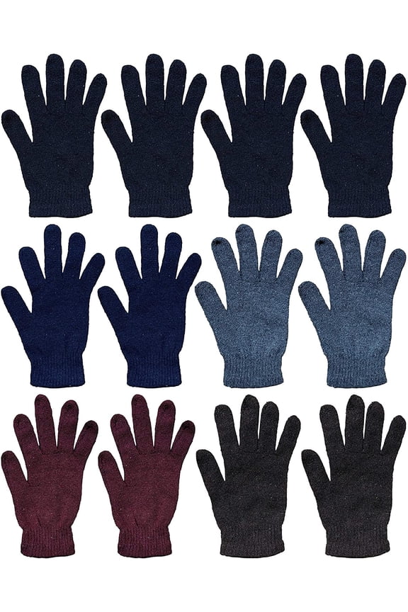 Men's Knit Winter Gloves Assorted Solid Colors, Warm Acrylic Gloves