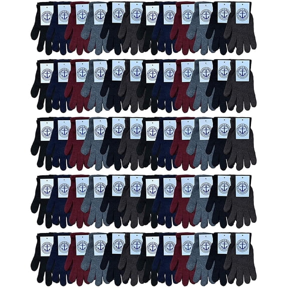 Yacht & Smith Men's Knit Winter Gloves Assorted Solid Colors, Warm Acrylic Gloves