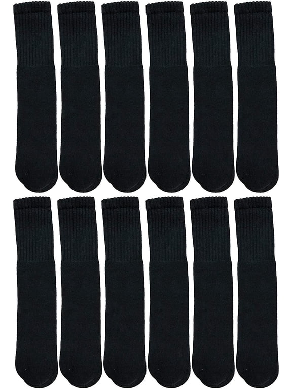 Men's & Women's Wholesale Bulk Cotton Tube Socks, Referee Style, by SOCKS'NBULK (12 Pairs Black, Womens 9-11 (Shoe size 5-10))