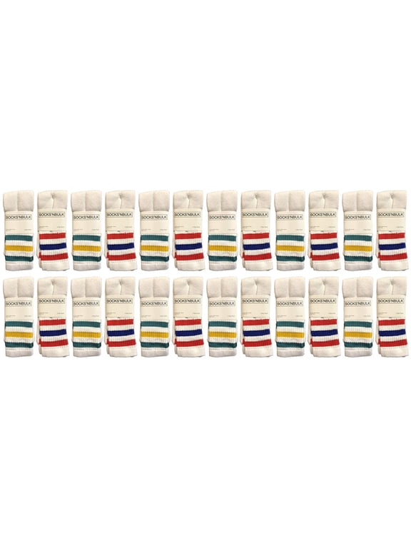 Men's & Women's Wholesale Bulk Cotton Tube Socks, Referee Style, by SOCKS'NBULK (24 Pairs Assorted, Womens 9-11 (Shoe size 5-10))