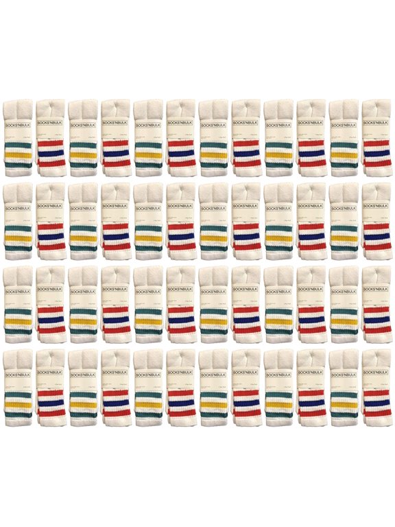 Men's & Women's Wholesale Bulk Cotton Tube Socks, Referee Style, by SOCKS'NBULK (48 Pairs Assorted, Womens 9-11 (Shoe size 5-10))