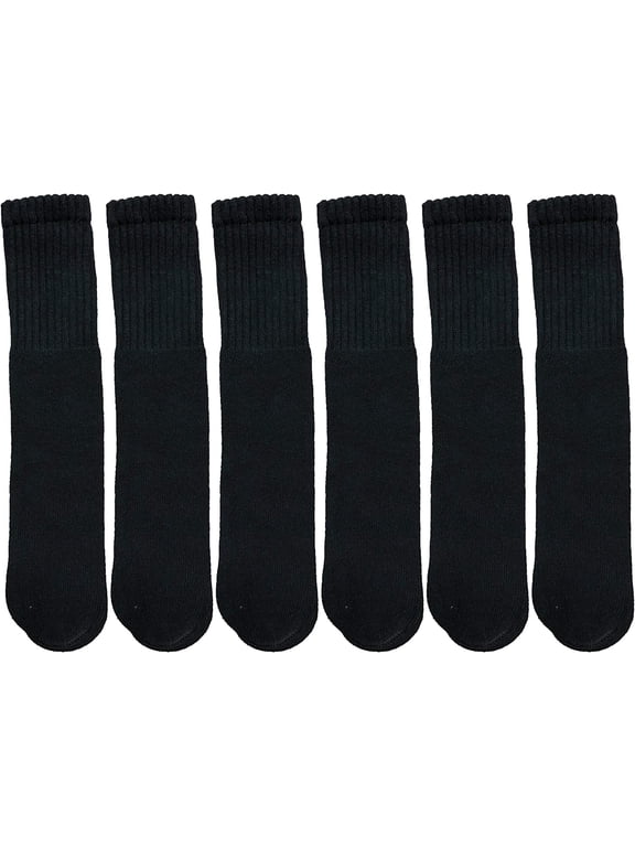 Men's & Women's Wholesale Bulk Cotton Tube Socks, Referee Style, by SOCKS'NBULK (6 Pairs Black, Womens 9-11 (Shoe size 5-10))