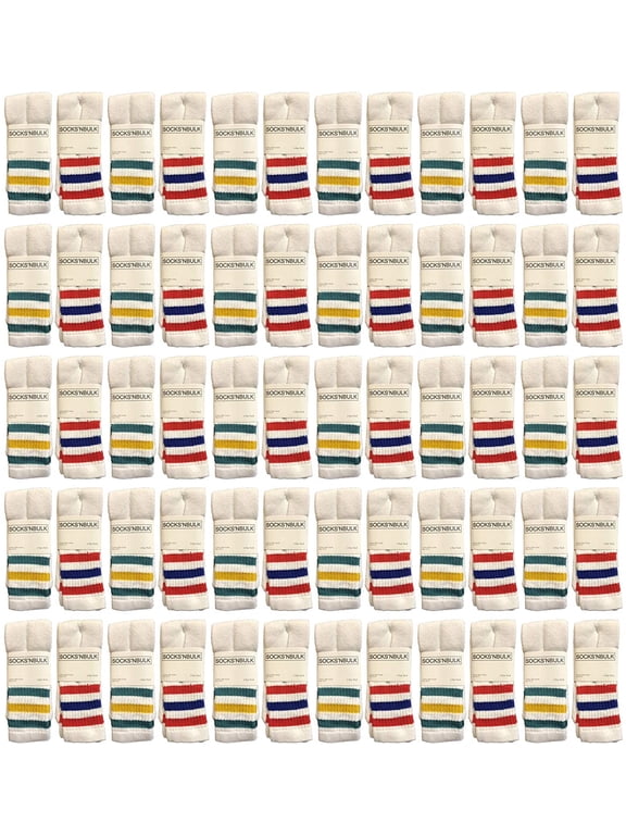 Men's & Women's Wholesale Bulk Cotton Tube Socks, Referee Style, by SOCKS'NBULK (60 Pairs Assorted, Womens 9-11 (Shoe size 5-10))