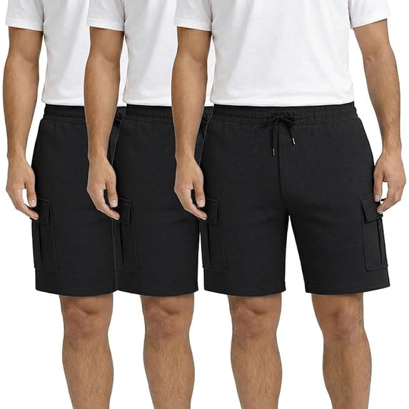 Yacht & Smith 3 Pack Men’s 5 Pocket Fleece Cargo Shorts, Cotton, Drawstring, Bulk Athletic Lounge Shorts, Black, Size Medium