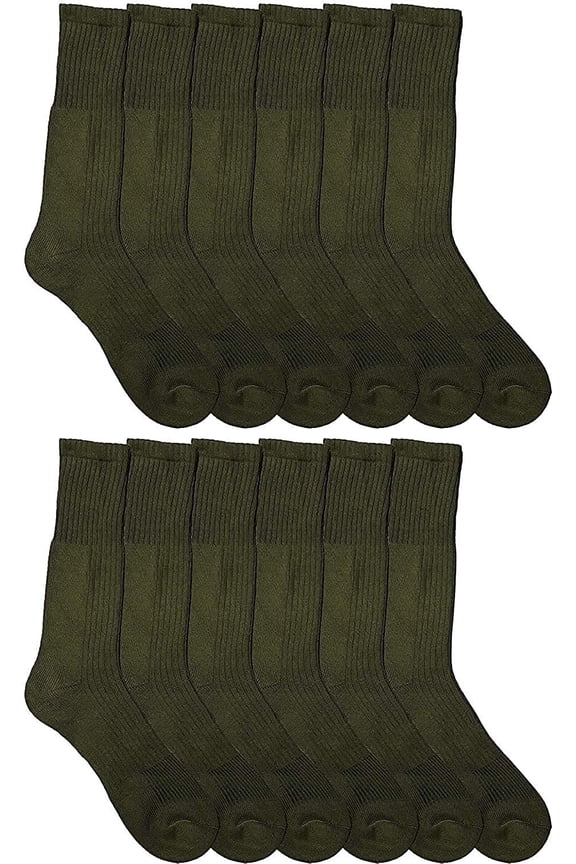 Mens Military Grade Thick Padded Terry Lined Cotton Socks, Ribbed, Dry Wicking, Heavy Duty Crew Sock 12 Pairs of bulk