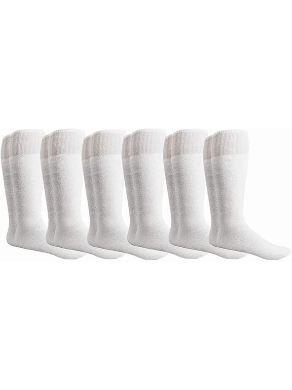 Mens Referee Cotton Tube Socks, Solid and Striped, Sports Sock, Casual Sock (6 Pairs White)