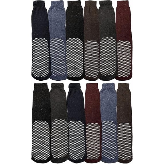 Yacht & Smith Mens Thermal Slipper Socks, Non-Skid with Gripper Bottom, Hospital Tube Socks, Assorted Colors (12 Pairs Assorted B, (10-13))