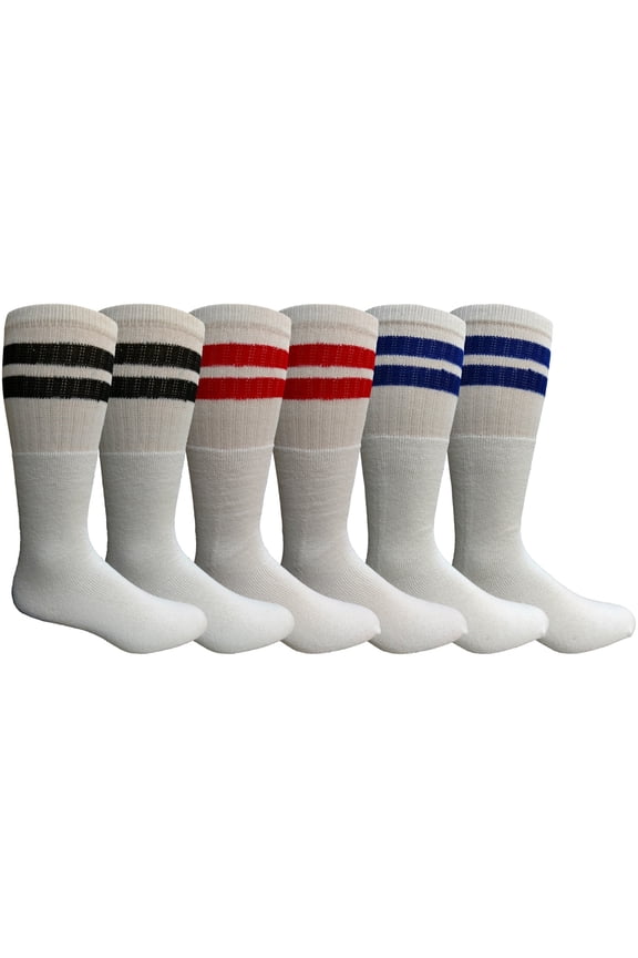 Mens Tube Socks, Retro Style, Anti-Microbial, Padded Sole, Comfort Knit Premium Sock (6 Pack)
