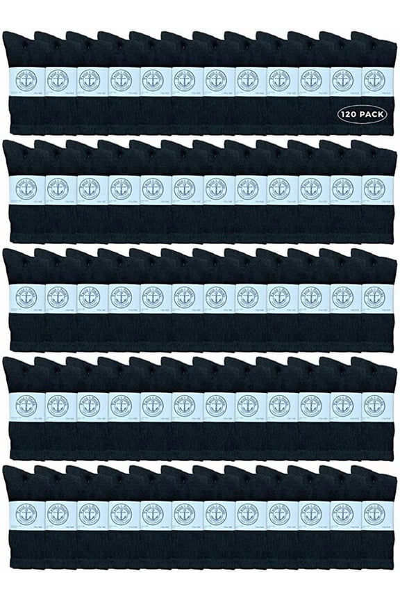 Mens Wholesale Bulk Cotton Socks, Athletic Sport Socks Shoe Size 10-13 (120 Pairs Black)
