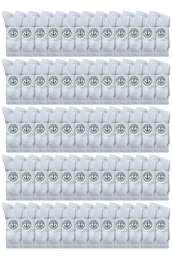 Mens Wholesale Bulk Cotton Socks, Athletic Sport Socks Shoe Size 10-13 (60 Pairs White)