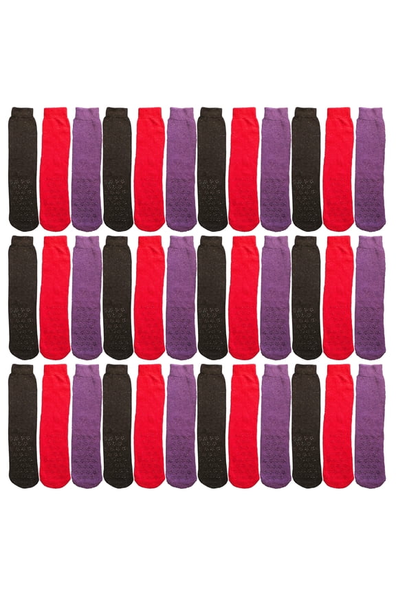 Mens & Womens Bulk Pack Slipper Socks, Non-Skid with Gripper Bottom, Diabetic Socks, Assorted Colors (36 Pairs Assorted, Women (9-11))