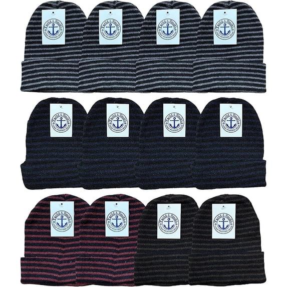 Yacht & Smith Mens Womens Warm Winter Hats in Assorted Colors, Mens Womens Unisex (12 Pack Stripe)