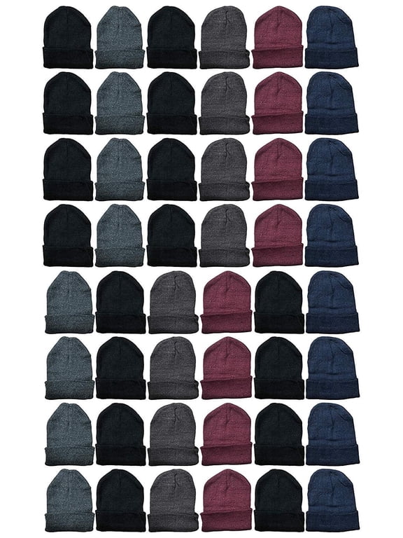Mens Womens Warm Winter Hats in Assorted Colors, Mens Womens Unisex (60 Pack Assorted A)