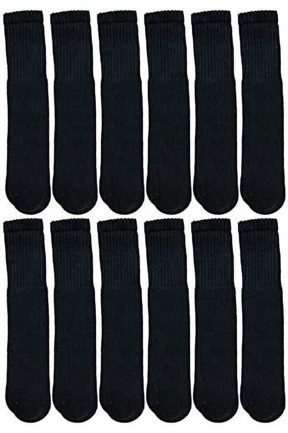 Mens & Womens Wholesale Bulk Cotton Tube Socks, Referee Style, by SOCKS'NBULK (12 Pairs Black, Mens 10-13 (Shoe Size 7-12))