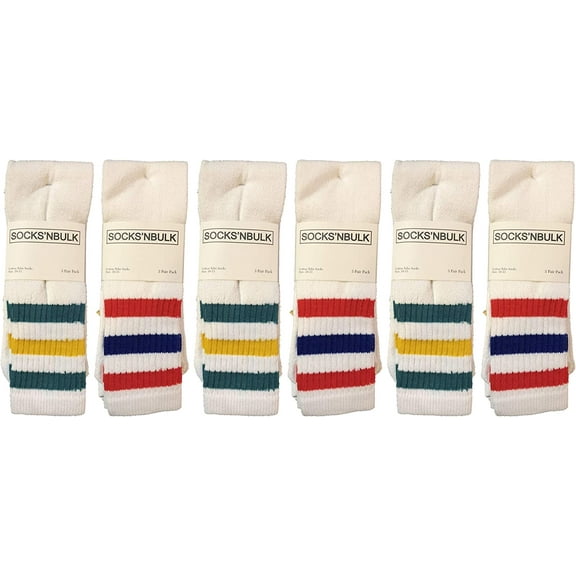 Yacht & Smith Mens & Womens Wholesale Bulk Cotton Tube Socks, Referee Style, by SOCKS'NBULK (6 Pairs White w/Stripes, Mens 10-13 (Shoe Size 7-12))