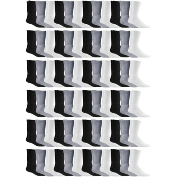 Yacht & Smith Mens & Womens Wholesale Bulk Sports Crew, Athletic Case Pack Socks (72 Pairs Mixed Assorted, Womens 9-11 (Shoe size 5-10))