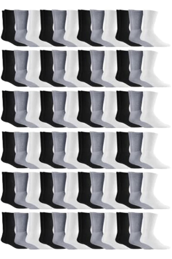 Mens & Womens Wholesale Bulk Sports Crew, Athletic Case Pack Socks (72 Pairs Mixed Assorted, Womens 9-11 (Shoe size 5-10))