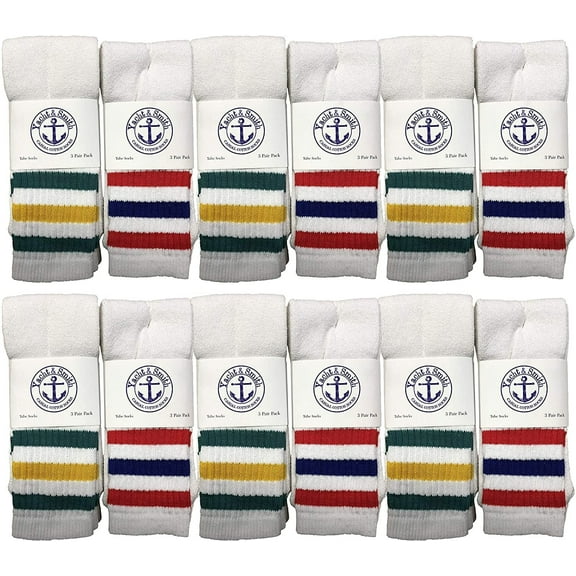 Yacht & Smith Old School Retro Striped Cotton Tube Socks Wholesale Bulk Cotton Sport Socks (12, Mens (10-13))