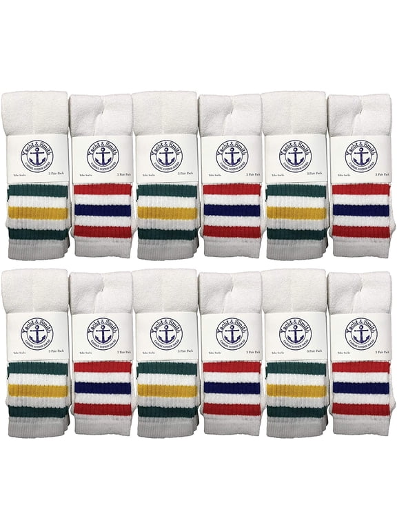 Old School Retro Striped Cotton Tube Socks Wholesale Bulk Cotton Sport Socks (12, Mens (10-13))