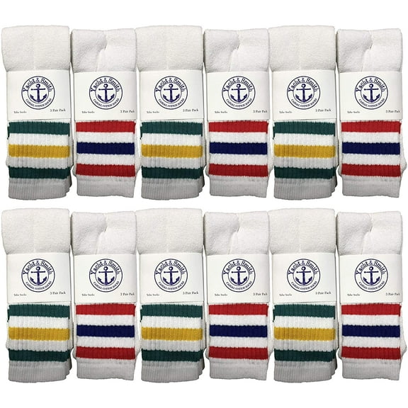 Yacht & Smith Old School Retro Striped Cotton Tube Socks Wholesale Bulk Cotton Sport Socks (12, Women's 9-11)